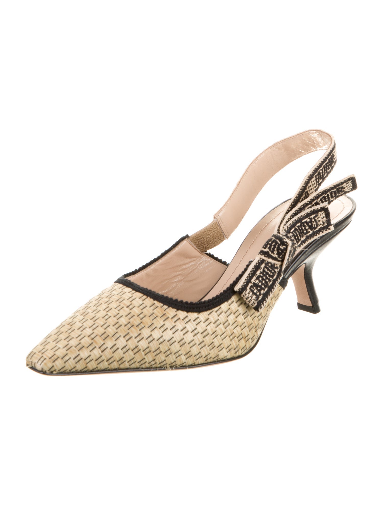 Christian Dior Straw Printed Slingback Pumps