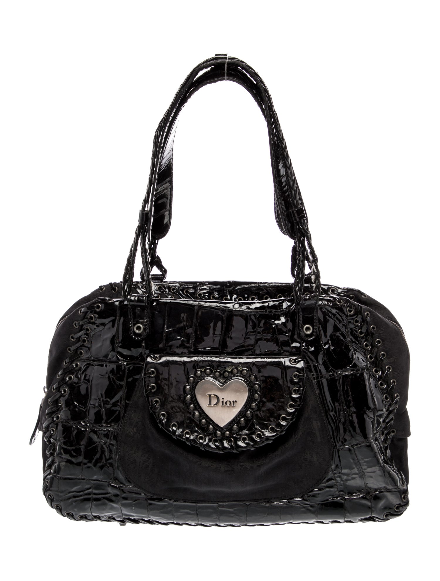 Christian Dior Patent Leather Grommet Heart Charm Vintage