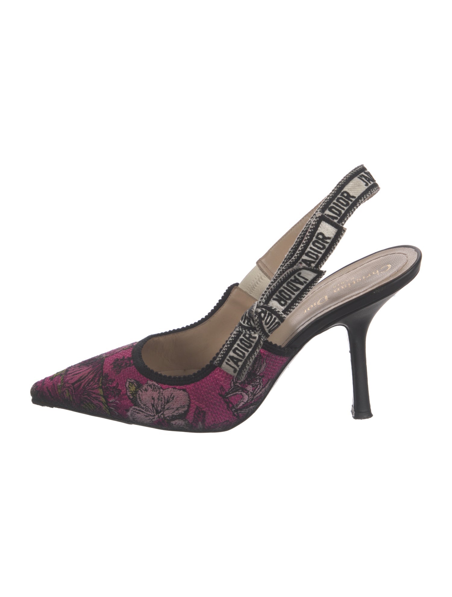Christian Dior Floral Print Bow Accents Slingback Pumps