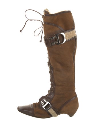 Christian Dior Signature Logo Shearling Lace-Up Boots