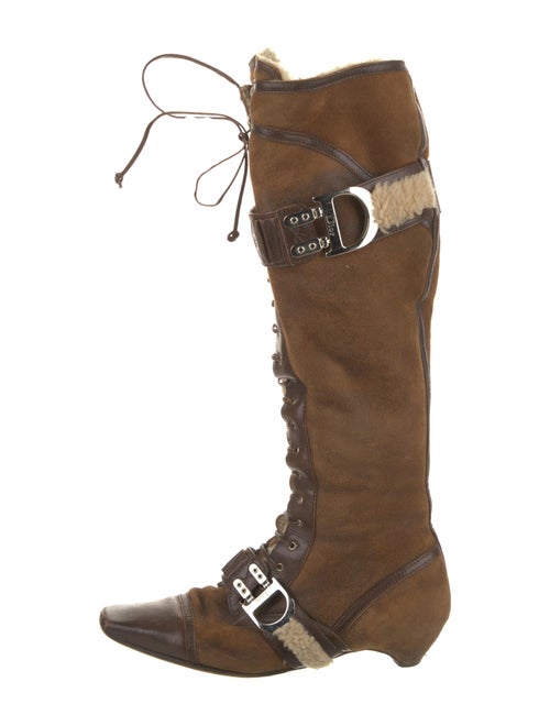 Christian Dior Signature Logo Shearling Lace-Up Boots