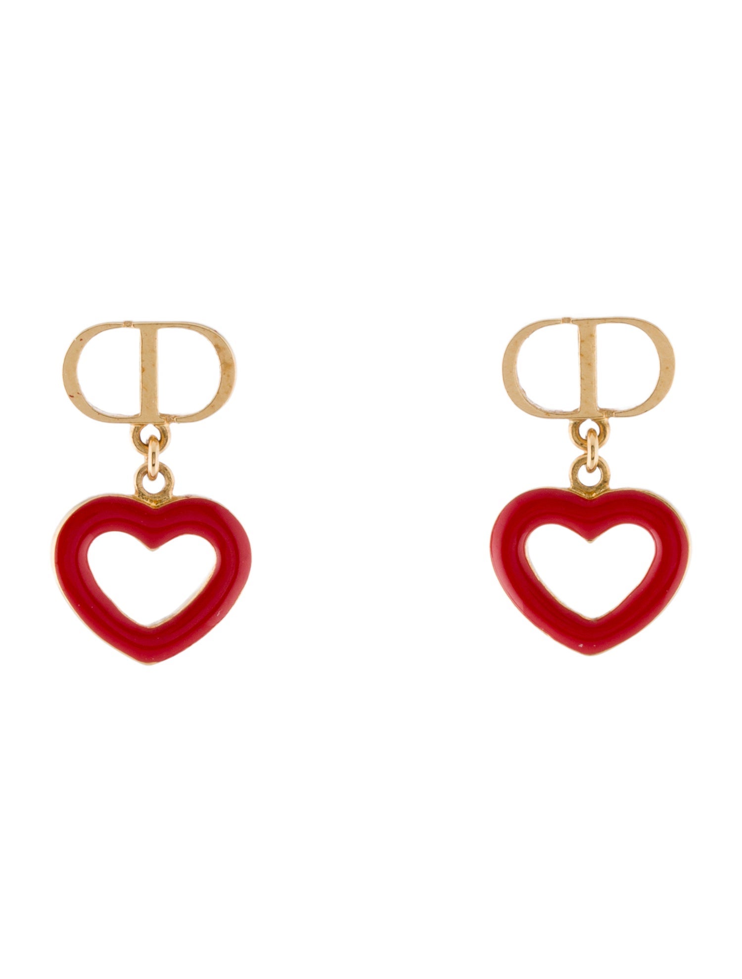 Christian Dior Enamel CD Heart Drop Earrings