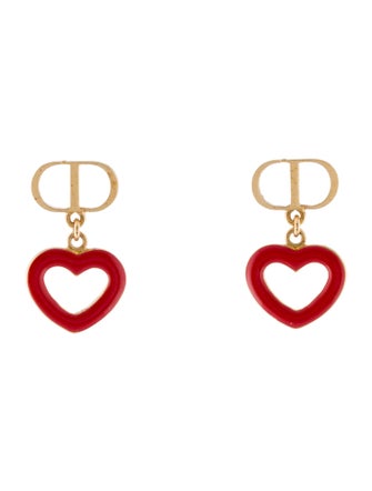 Christian Dior Enamel CD Heart Drop Earrings