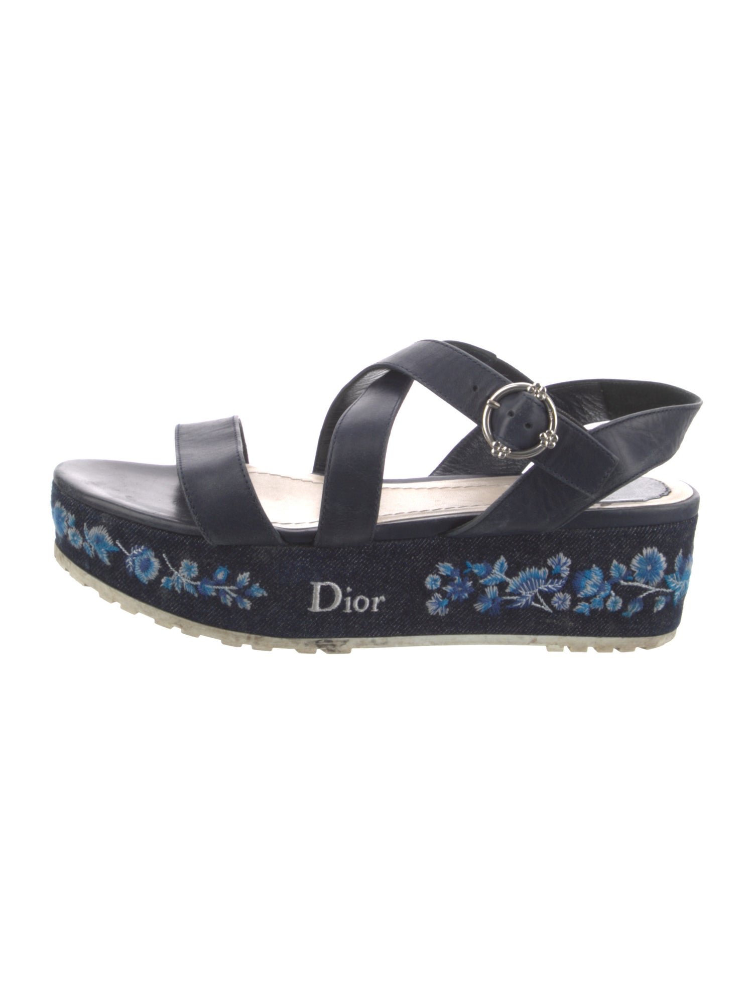 Christian Dior Leather Embroidered Accent Slingback Sandals
