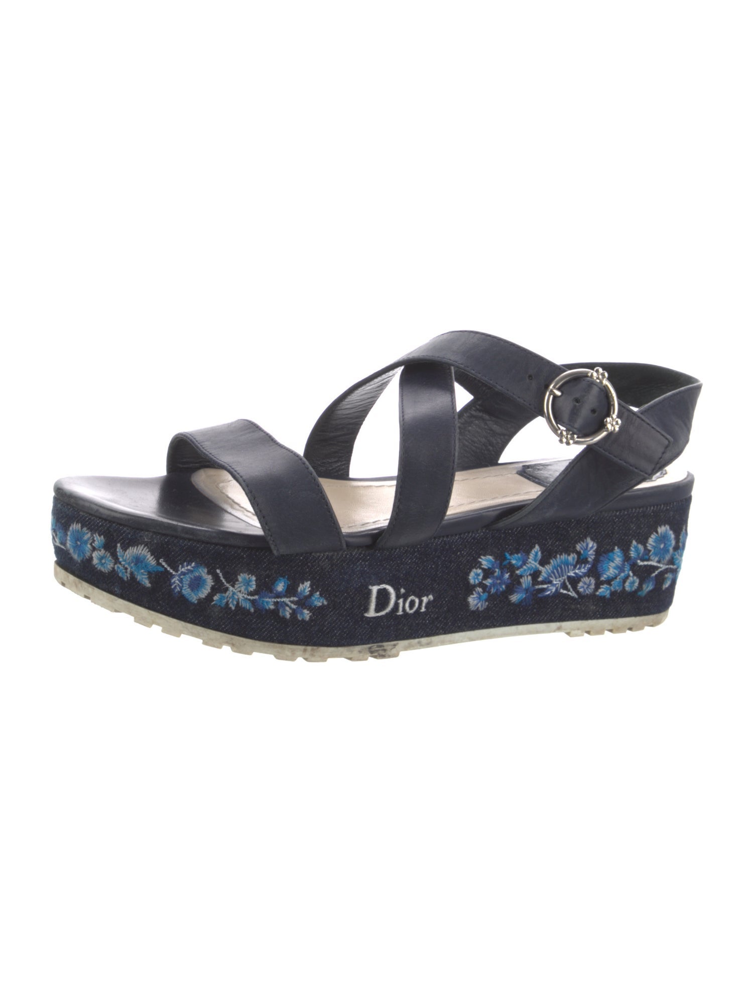 Christian Dior Leather Embroidered Accent Slingback Sandals