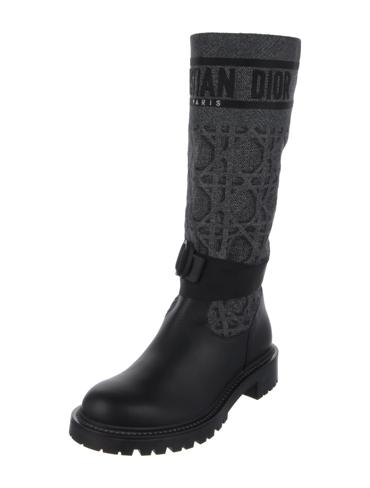 Christian Dior Leather Graphic Print Moto Boots