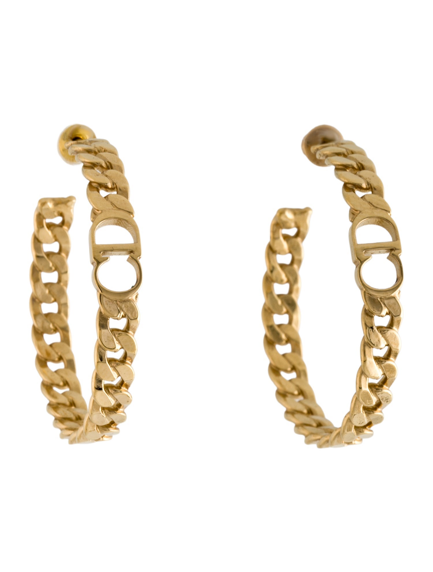 Christian Dior CD Chain Link Hoop Earrings
