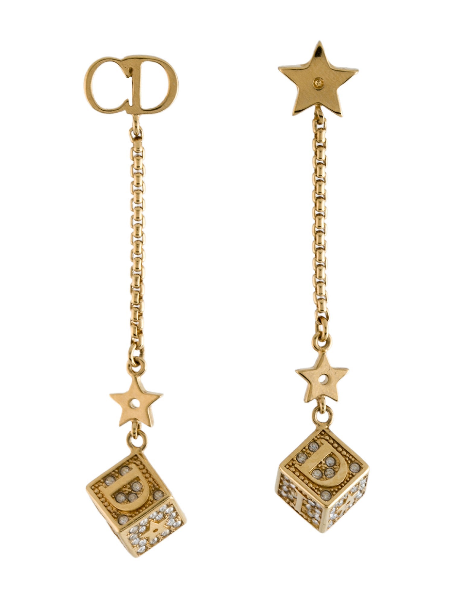 Christian Dior Crystal Logo 'Luck Square' Drop Earrings
