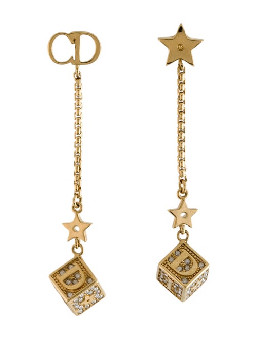 Christian Dior Crystal Logo 'Luck Square' Drop Earrings