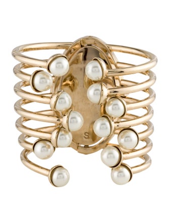 Christian Dior Faux Pearl Diorific Hinged Cuff Bracelet