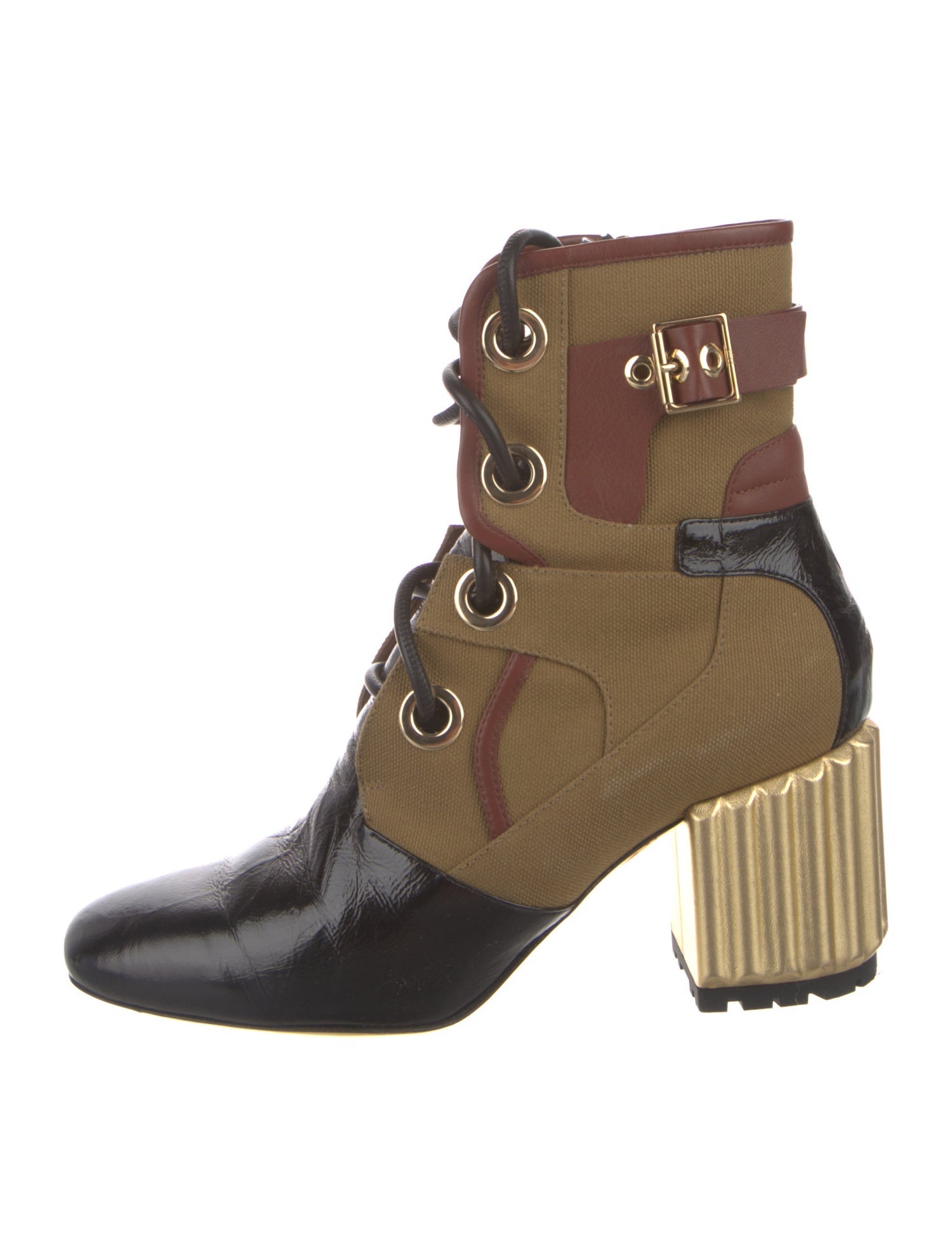 Christian Dior Patent Leather Colorblock Pattern Lace-Up Boots