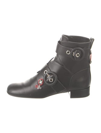 Christian Dior Leather Crystal Embellishments Moto Boots