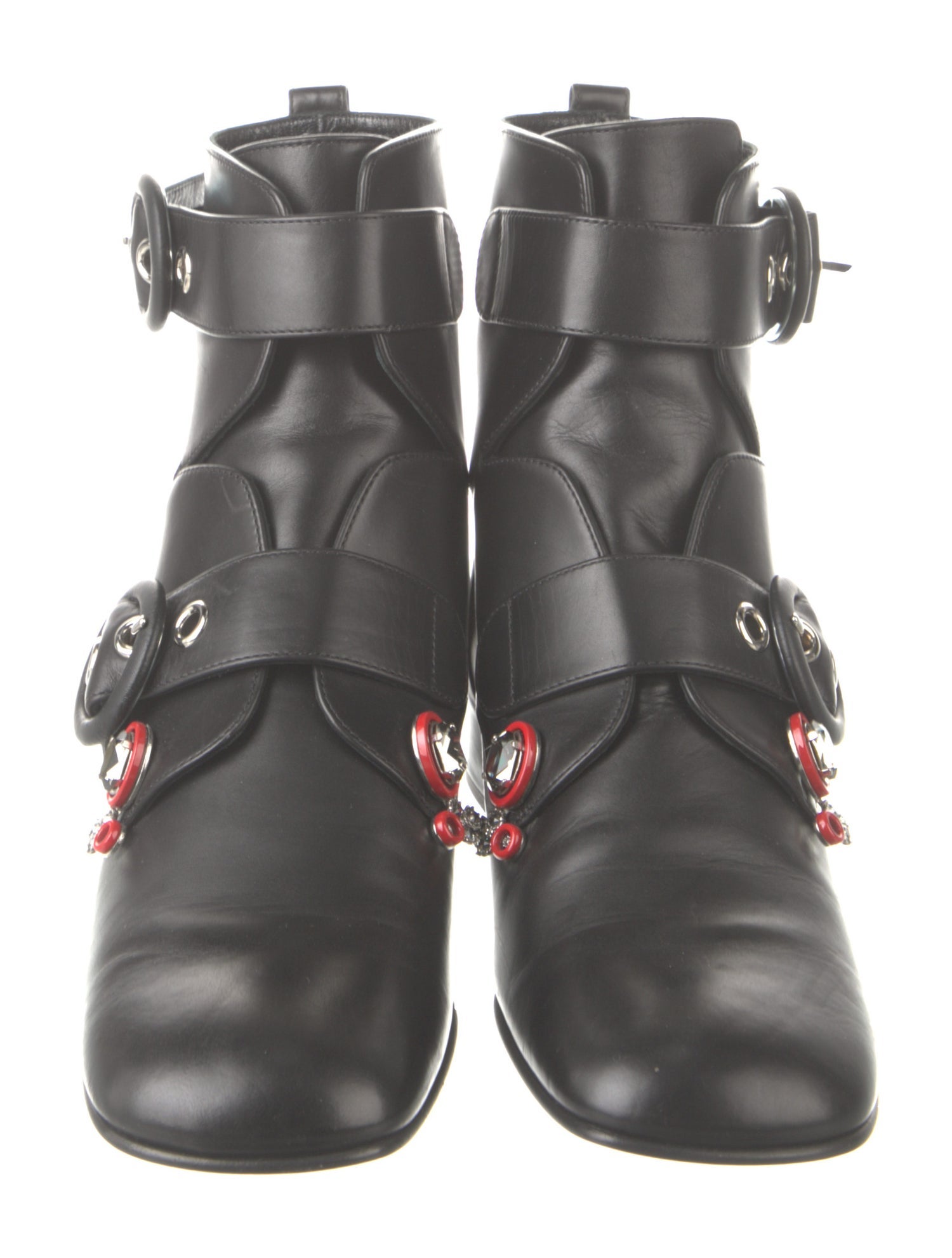 Christian Dior Leather Crystal Embellishments Moto Boots