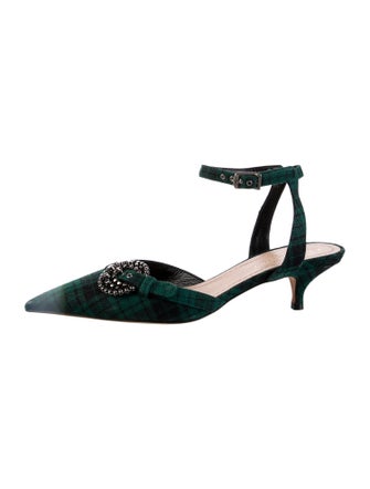 Christian Dior Plaid Print Studded Accents Slingback Pumps
