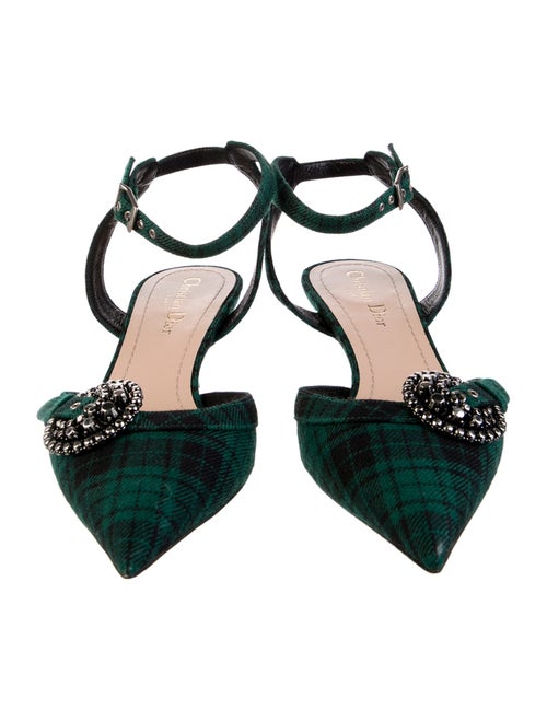 Christian Dior Plaid Print Studded Accents Slingback Pumps