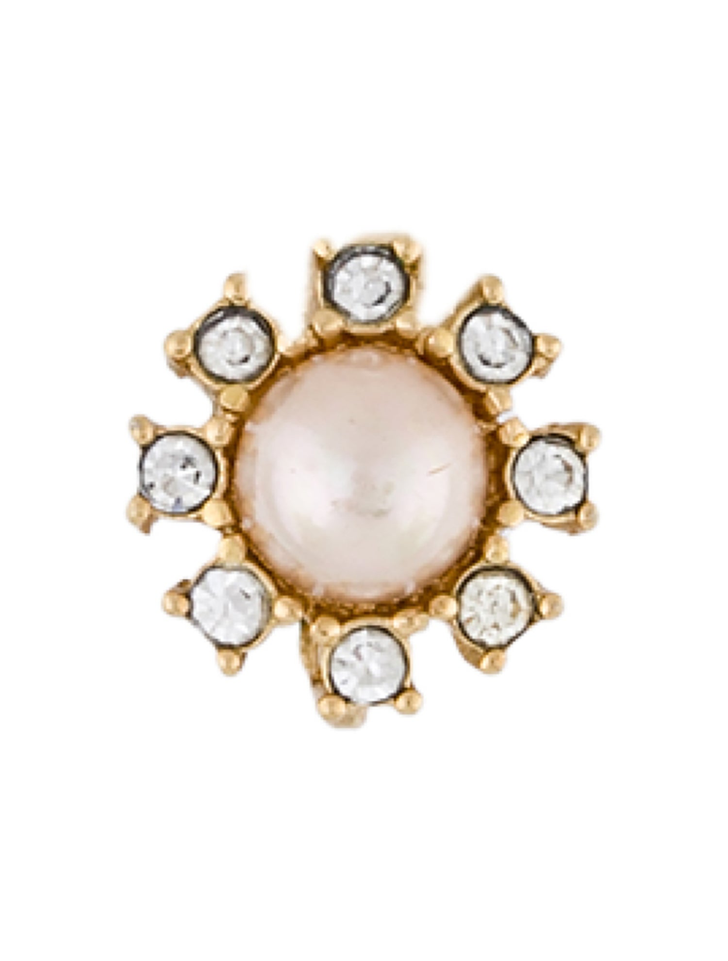 Christian Dior Vintage Faux Pearl & Crystal Clip On Single Earring