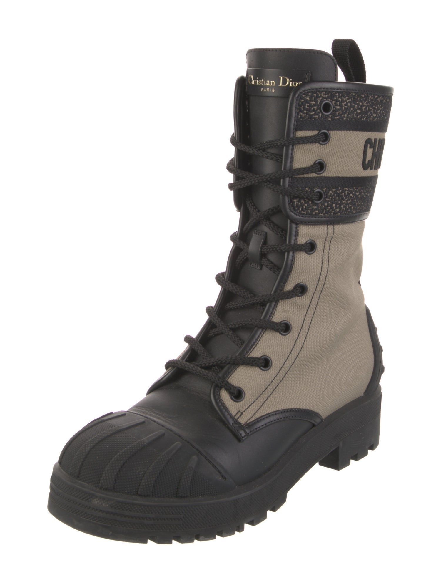 Christian Dior Canvas Colorblock Pattern Combat Boots