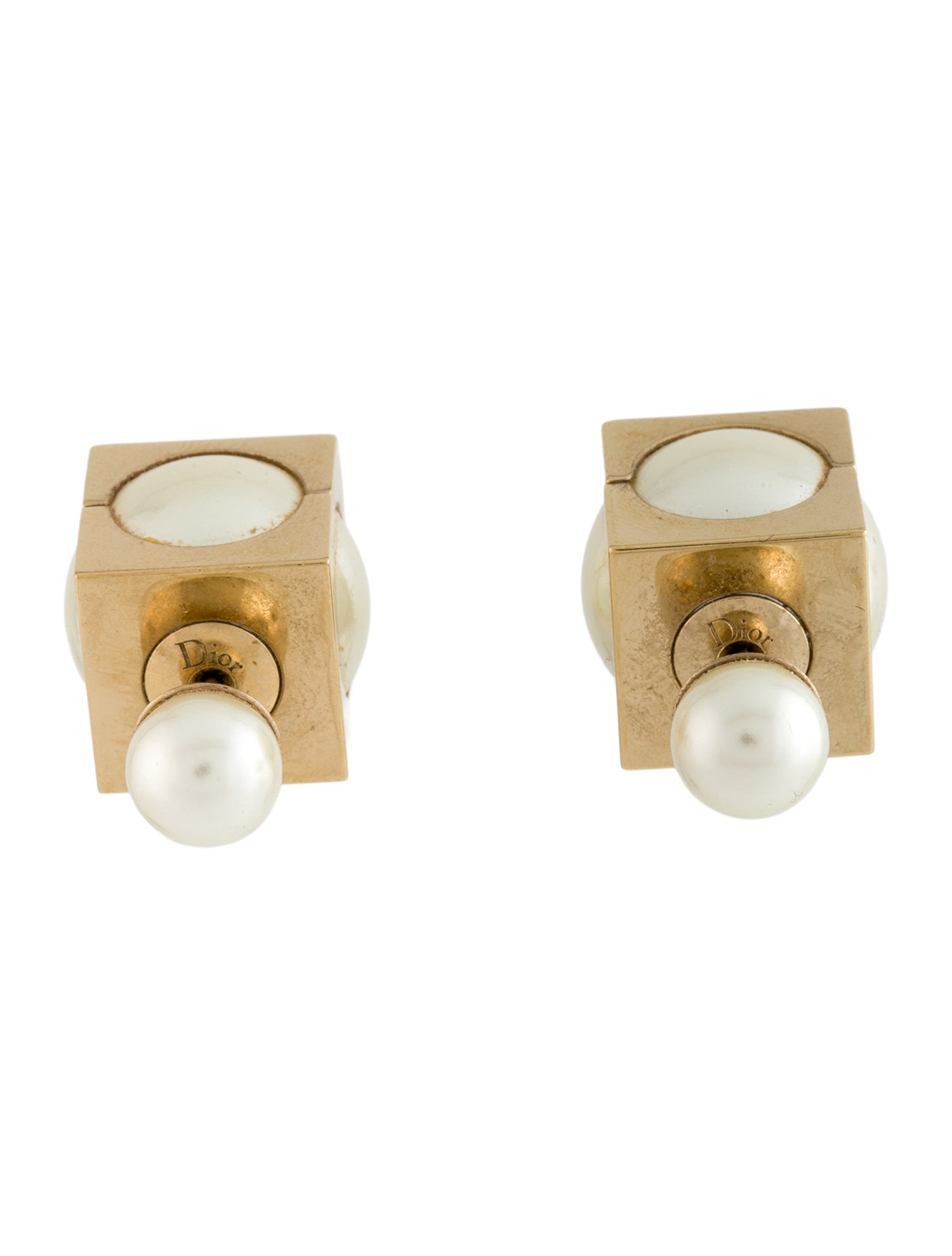 Christian Dior Faux Pearl Mise en Dior Tribales Cube Earrings