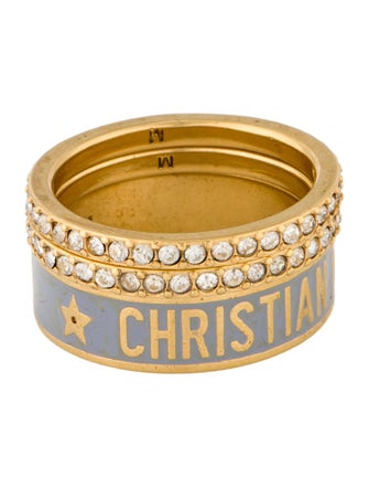 Christian Dior Enamel & Crystal Code RIng Set Of 3