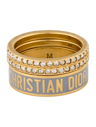 Christian Dior Enamel & Crystal Code RIng Set Of 3