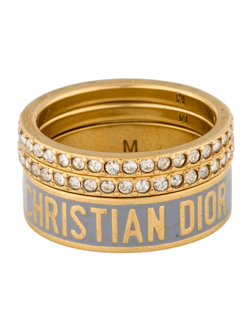 Christian Dior Enamel & Crystal Code RIng Set Of 3