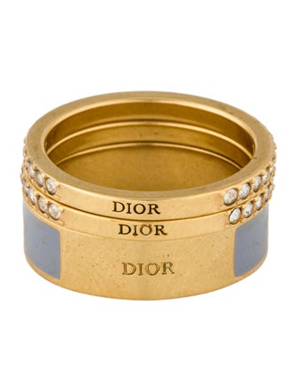 Christian Dior Enamel & Crystal Code RIng Set Of 3
