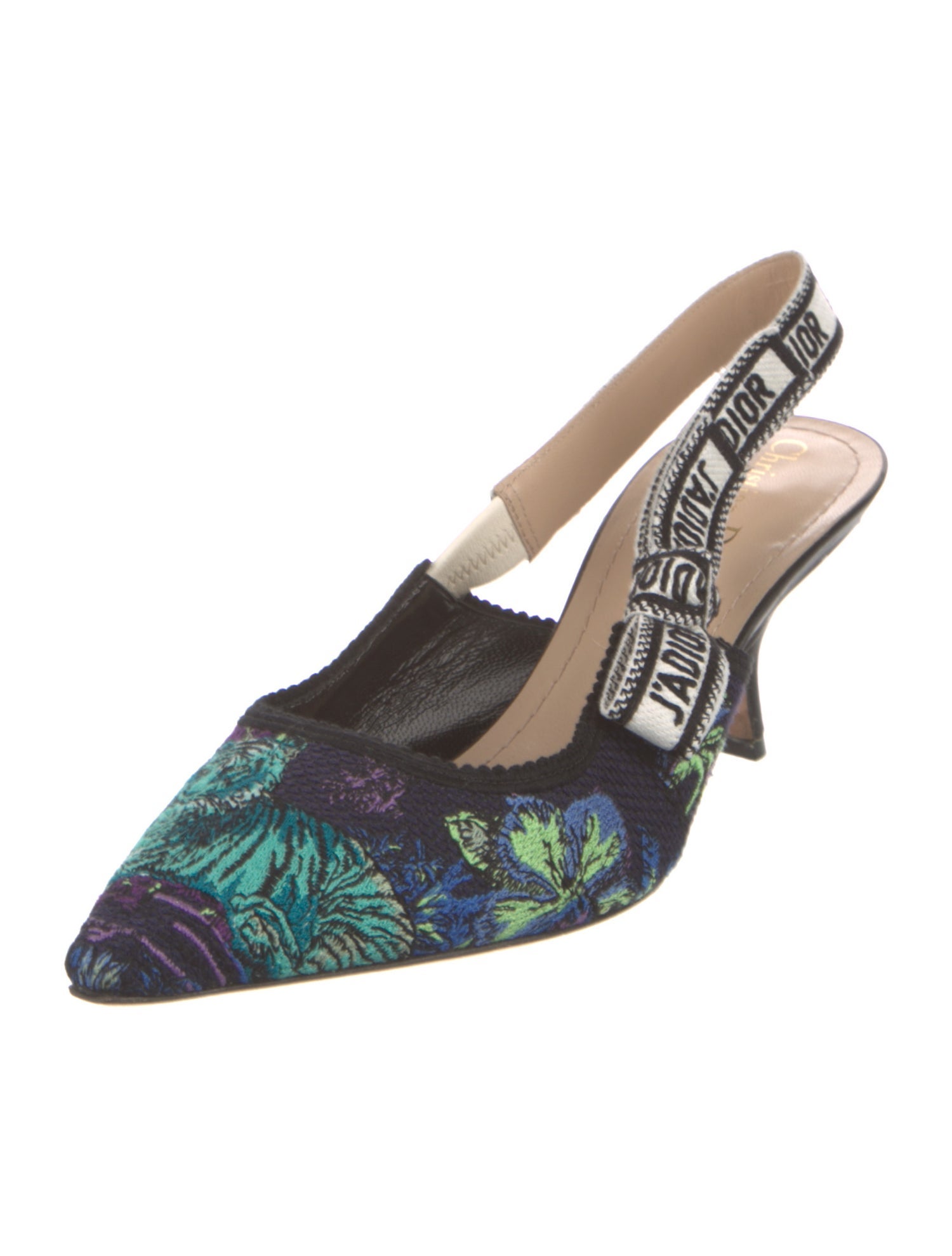 Christian Dior Canvas Floral Print Slingback Pumps