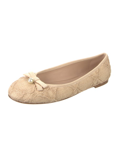 Christian Dior Faux Pearl Accents Raffia Ballet Flats