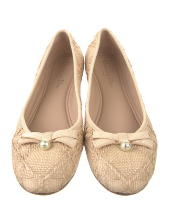 Christian Dior Faux Pearl Accents Raffia Ballet Flats