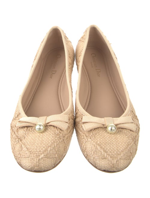 Christian Dior Faux Pearl Accents Raffia Ballet Flats