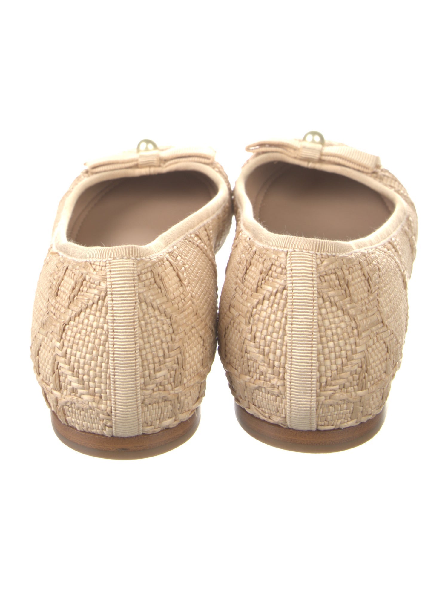 Christian Dior Faux Pearl Accents Raffia Ballet Flats
