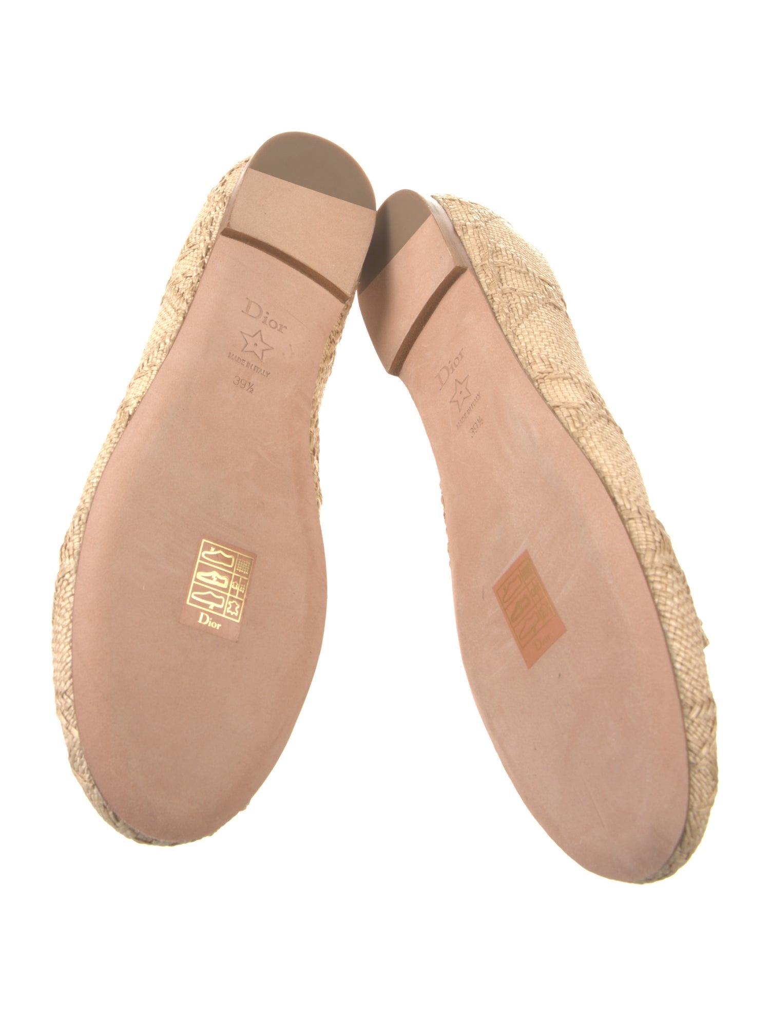 Christian Dior Faux Pearl Accents Raffia Ballet Flats