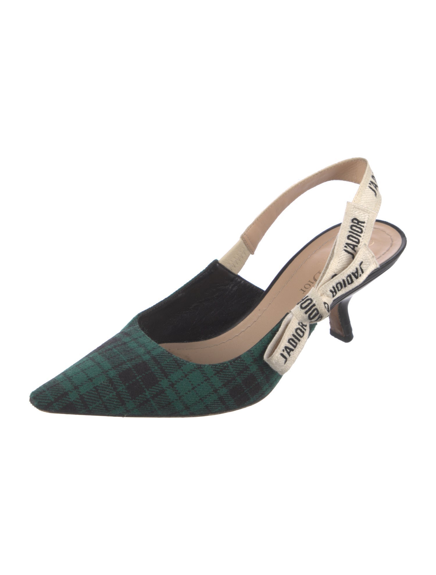 Christian Dior Plaid Print Bow Accents Slingback Pumps