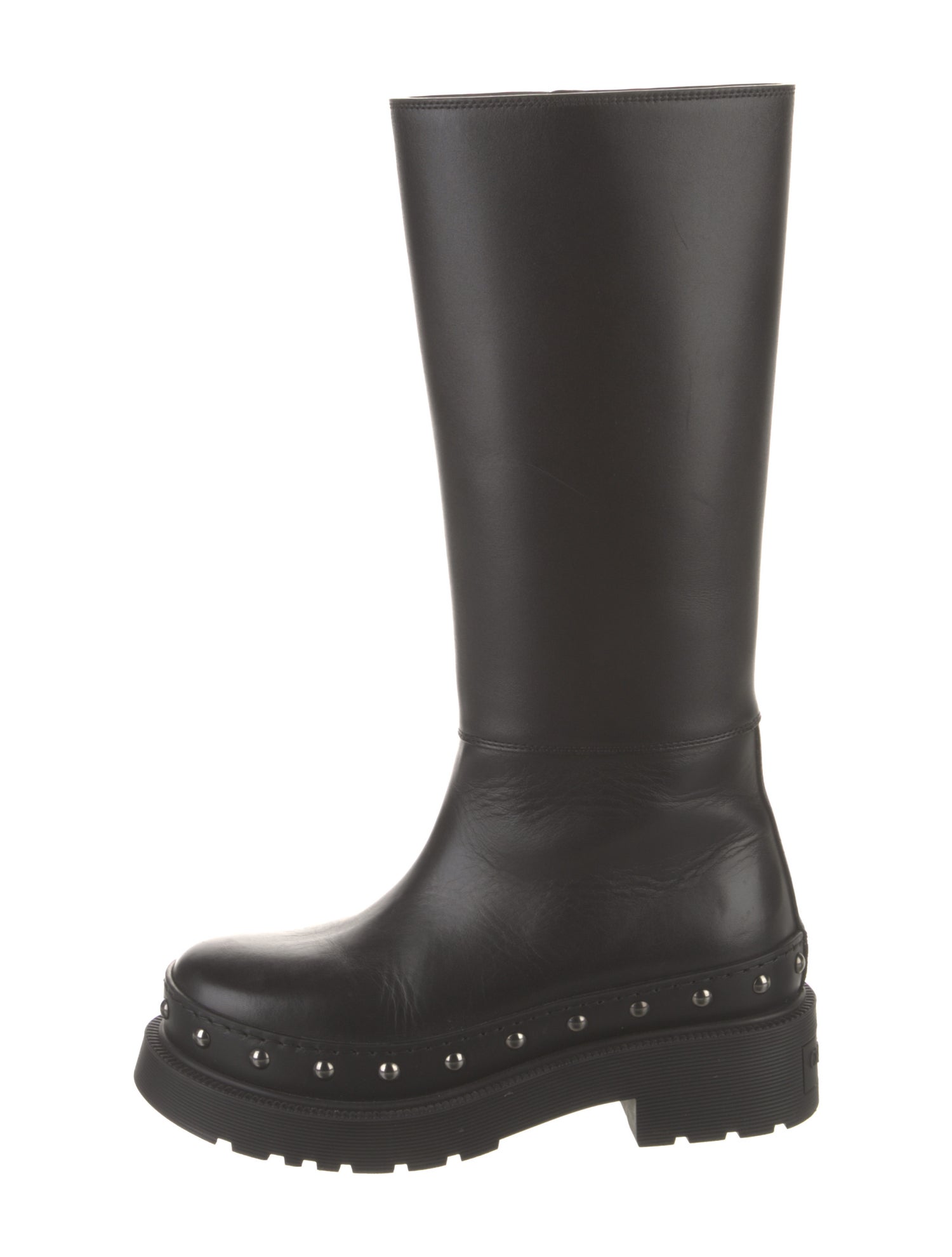 Christian Dior Leather Studded Accents Rain Boots