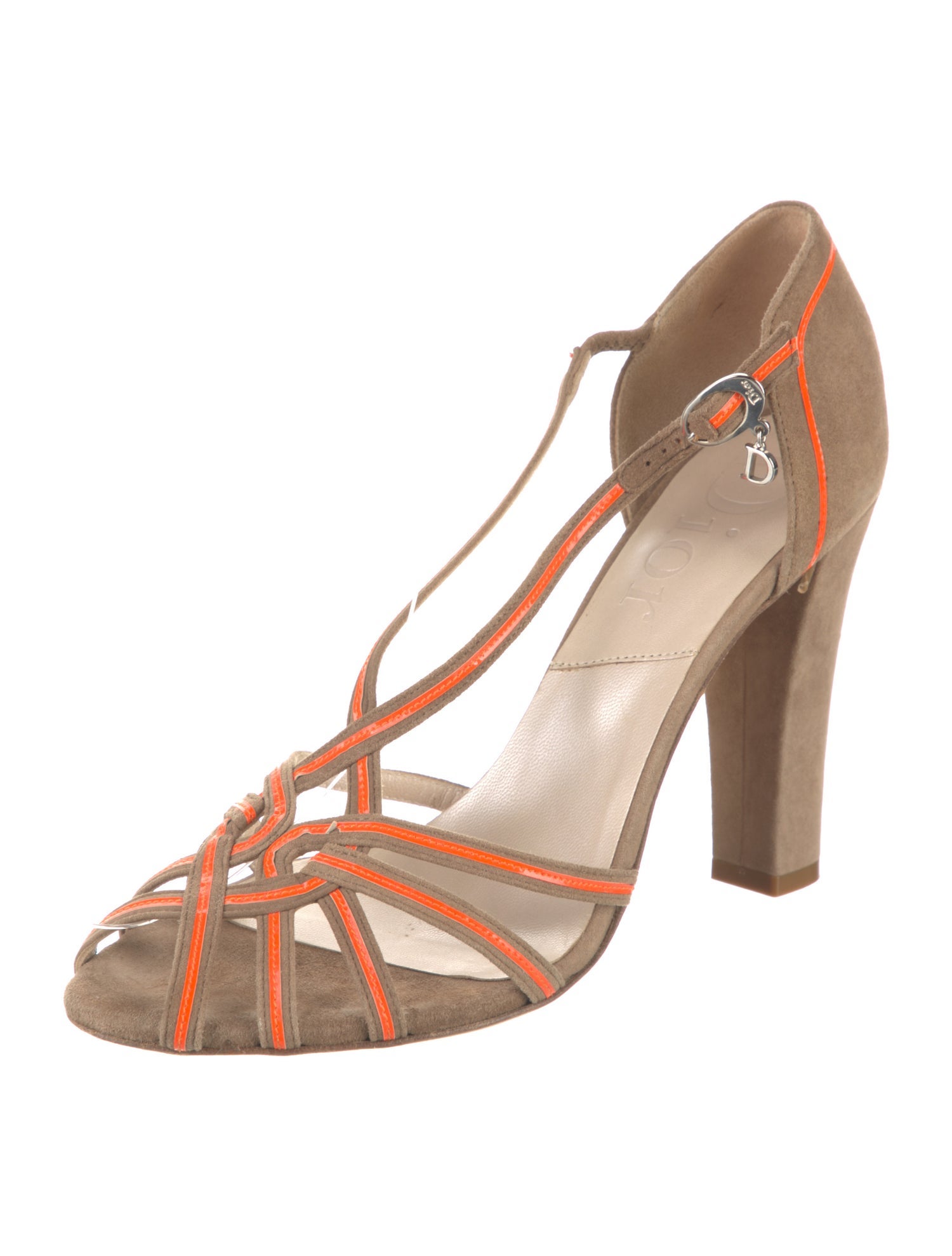 Christian Dior Suede Colorblock Pattern T-Strap Sandals