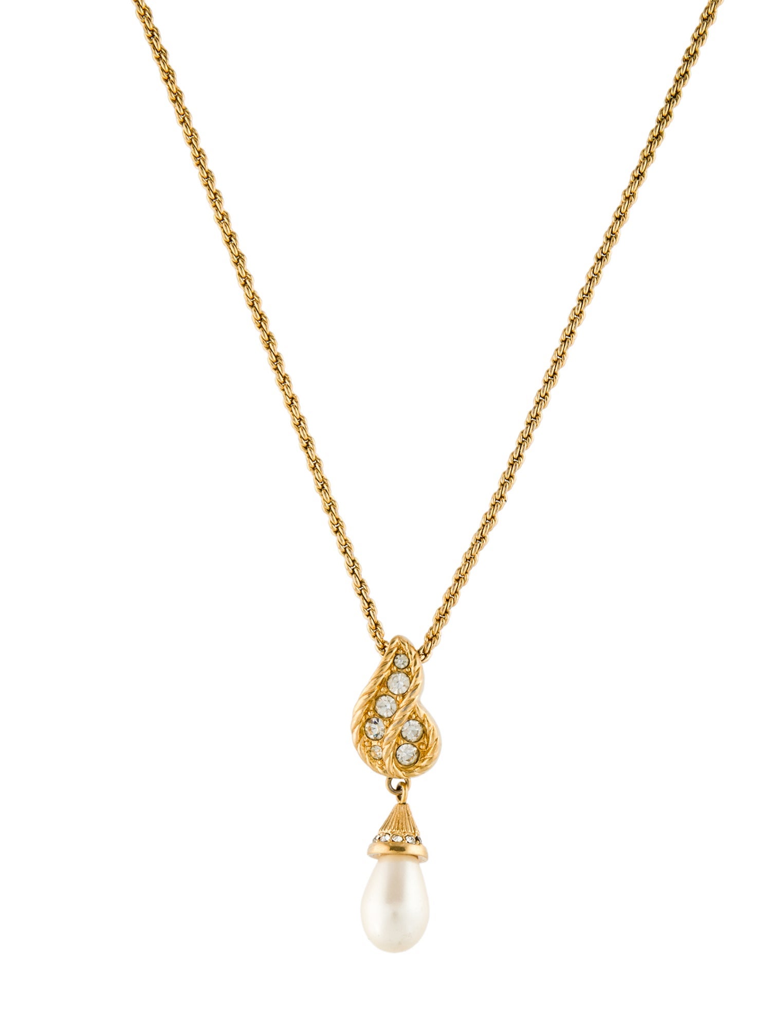 Christian Dior Vintage Faux Pearl & Crystal Pendant Necklace