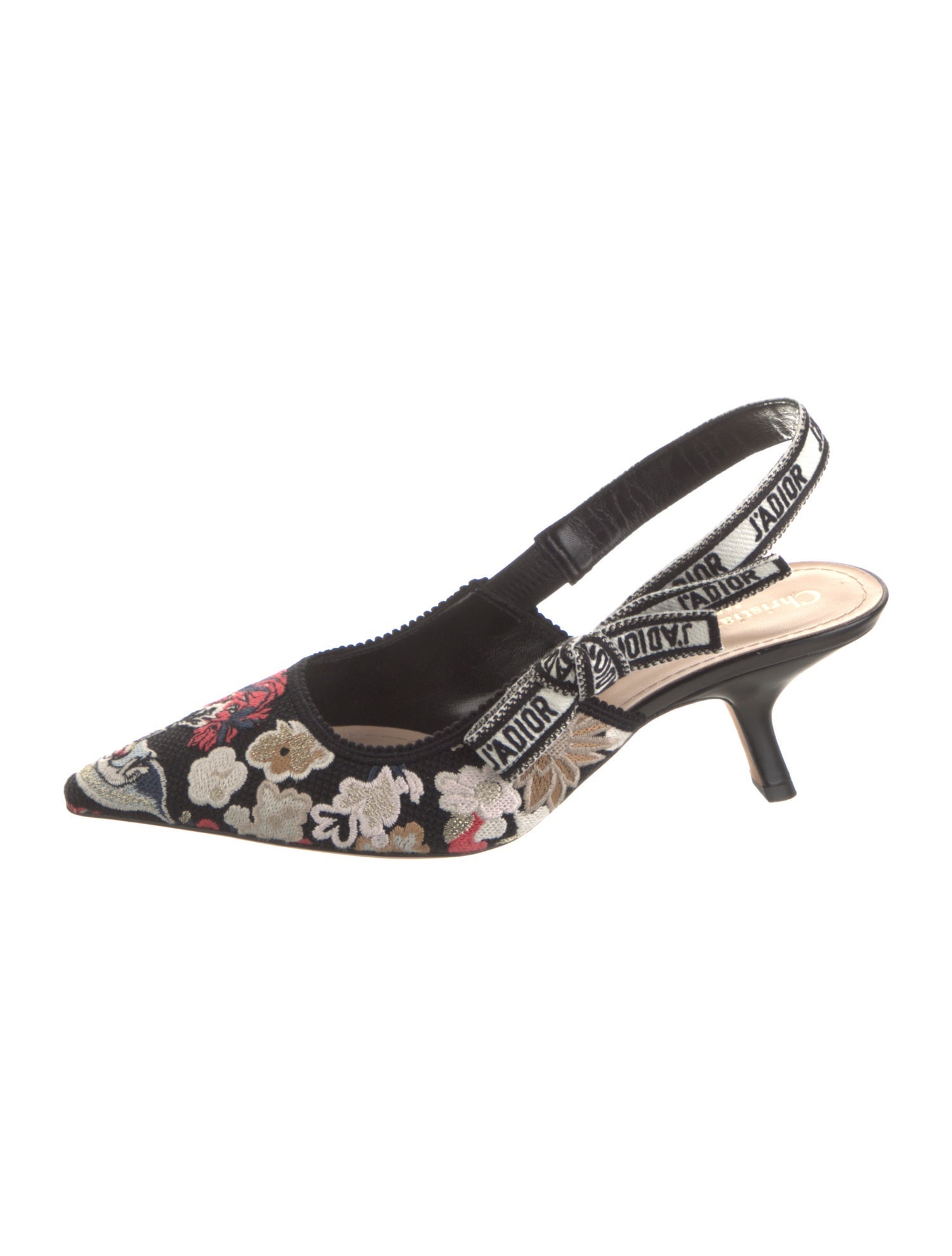 Christian Dior Floral Print Embroidered Accent Slingback Pumps