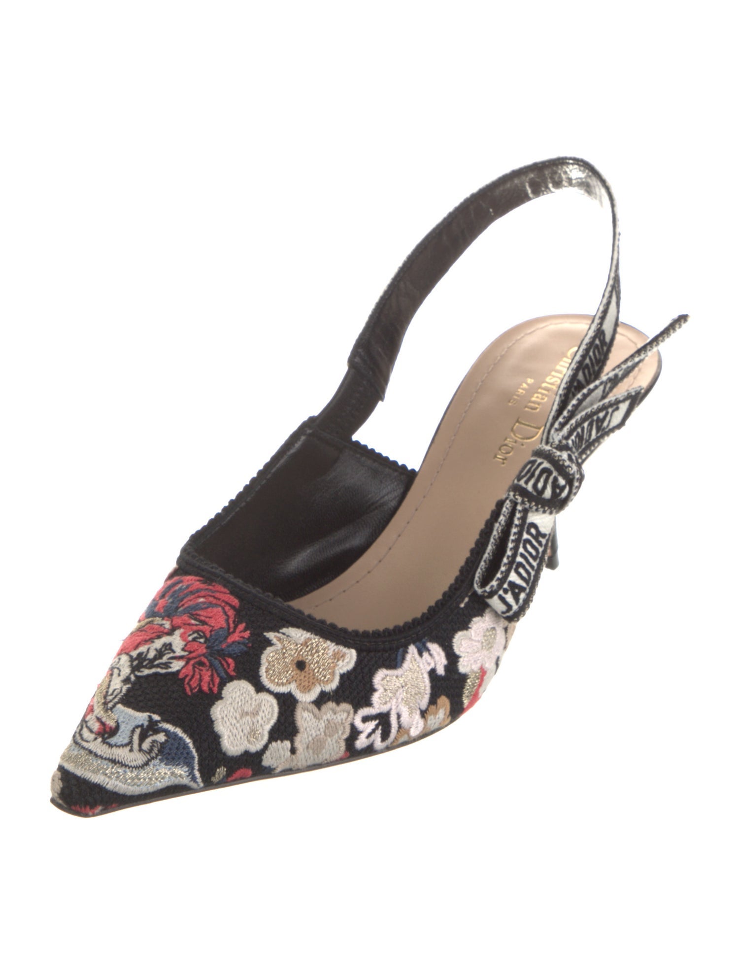 Christian Dior Floral Print Embroidered Accent Slingback Pumps