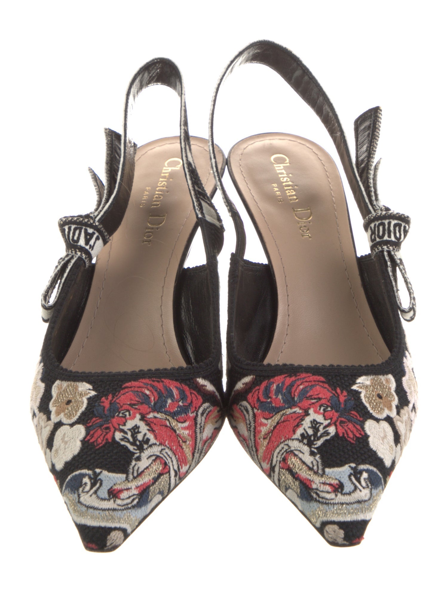 Christian Dior Floral Print Embroidered Accent Slingback Pumps
