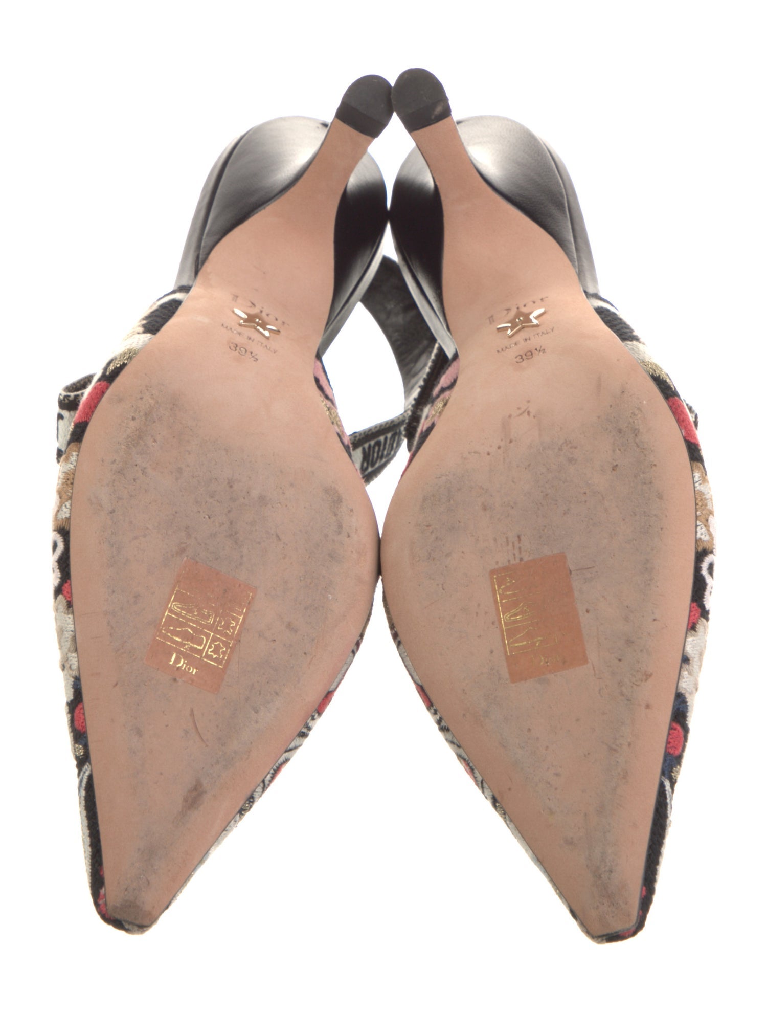 Christian Dior Floral Print Embroidered Accent Slingback Pumps