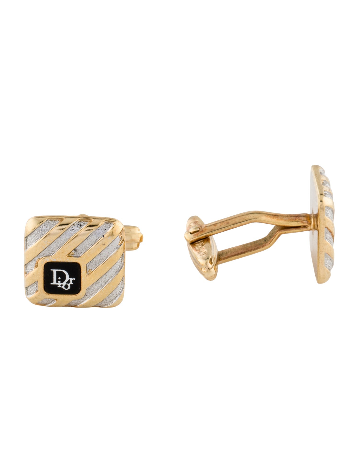 Christian Dior Vintage Enamel Two-Tone Dior Cufflinks