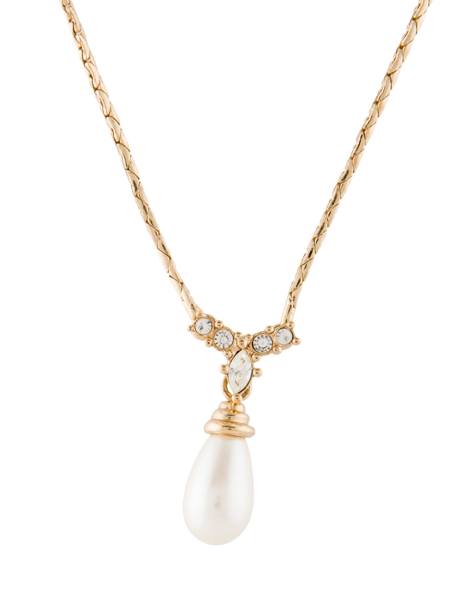 Christian Dior Vintage Faux Pearl & Crystal Pendant Necklace