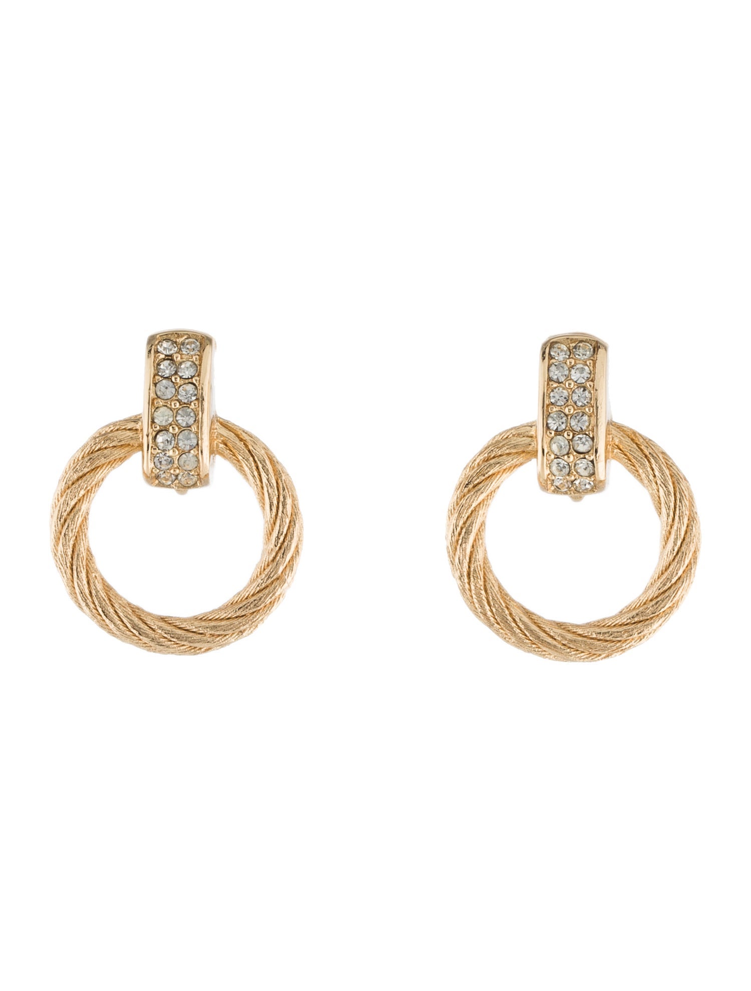 Christian Dior Vintage Crystal Door Knocker Clip-On Earrings