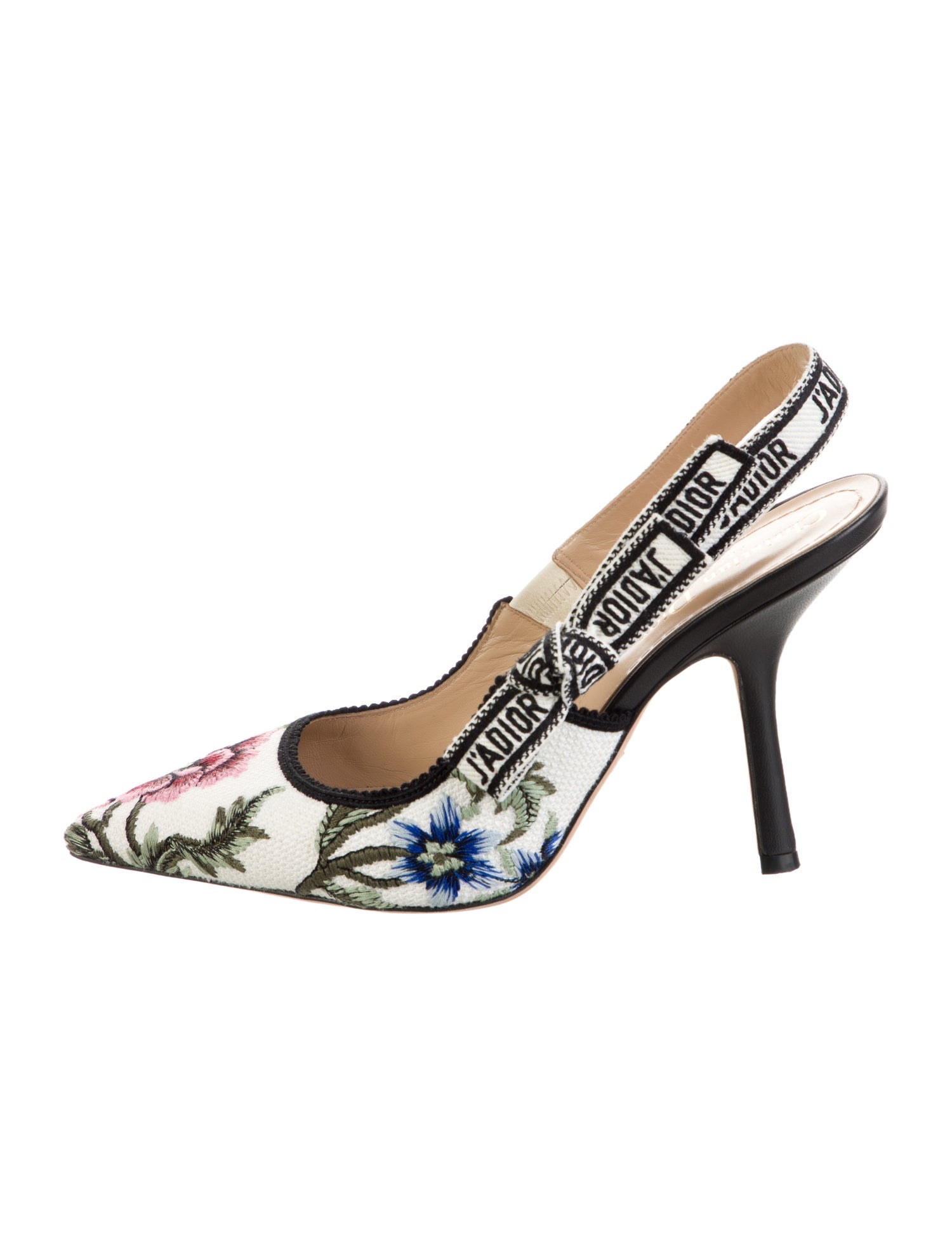 Christian Dior Floral Print Bow Accents Slingback Pumps