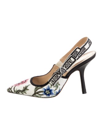 Christian Dior Floral Print Bow Accents Slingback Pumps