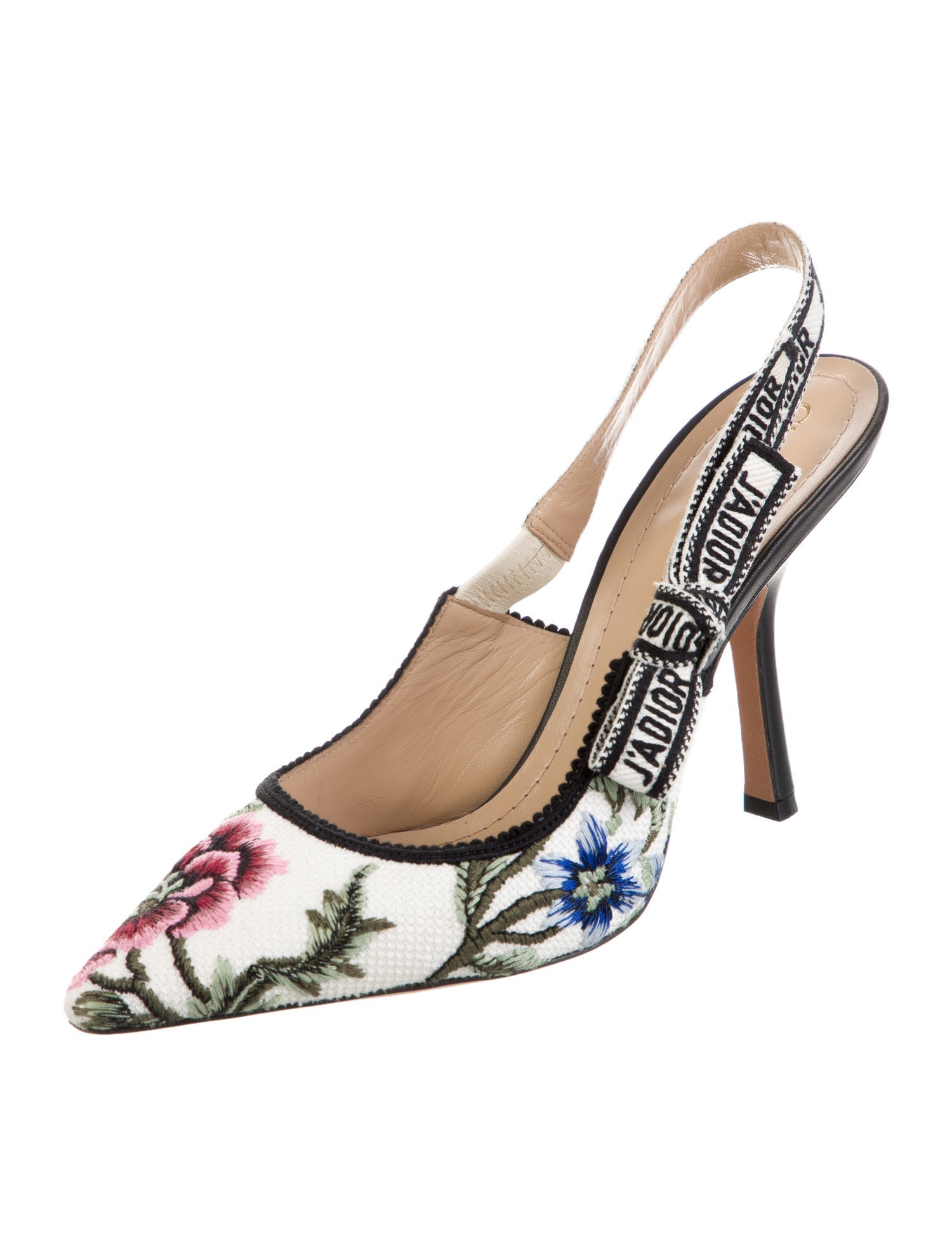 Christian Dior Floral Print Bow Accents Slingback Pumps