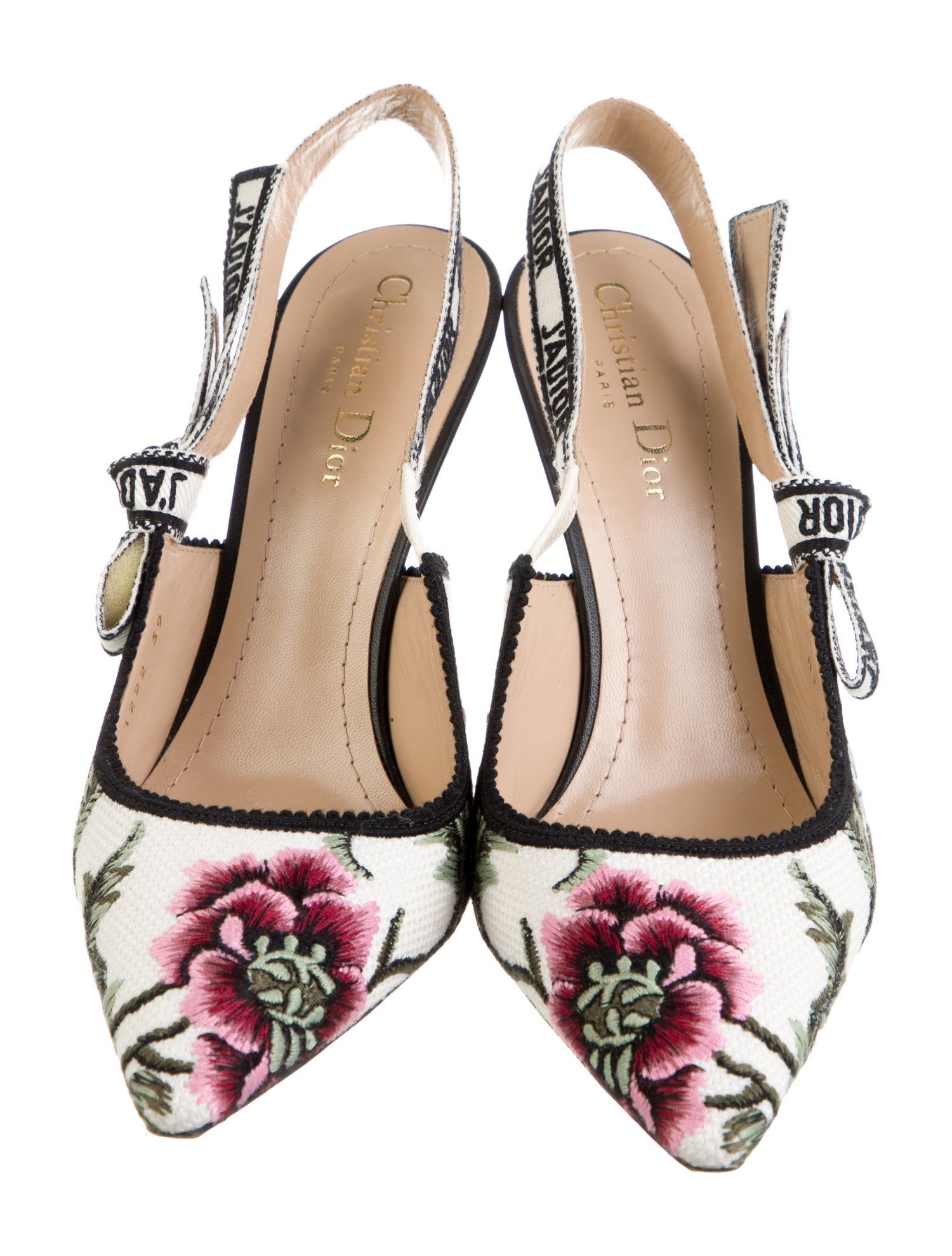 Christian Dior Floral Print Bow Accents Slingback Pumps