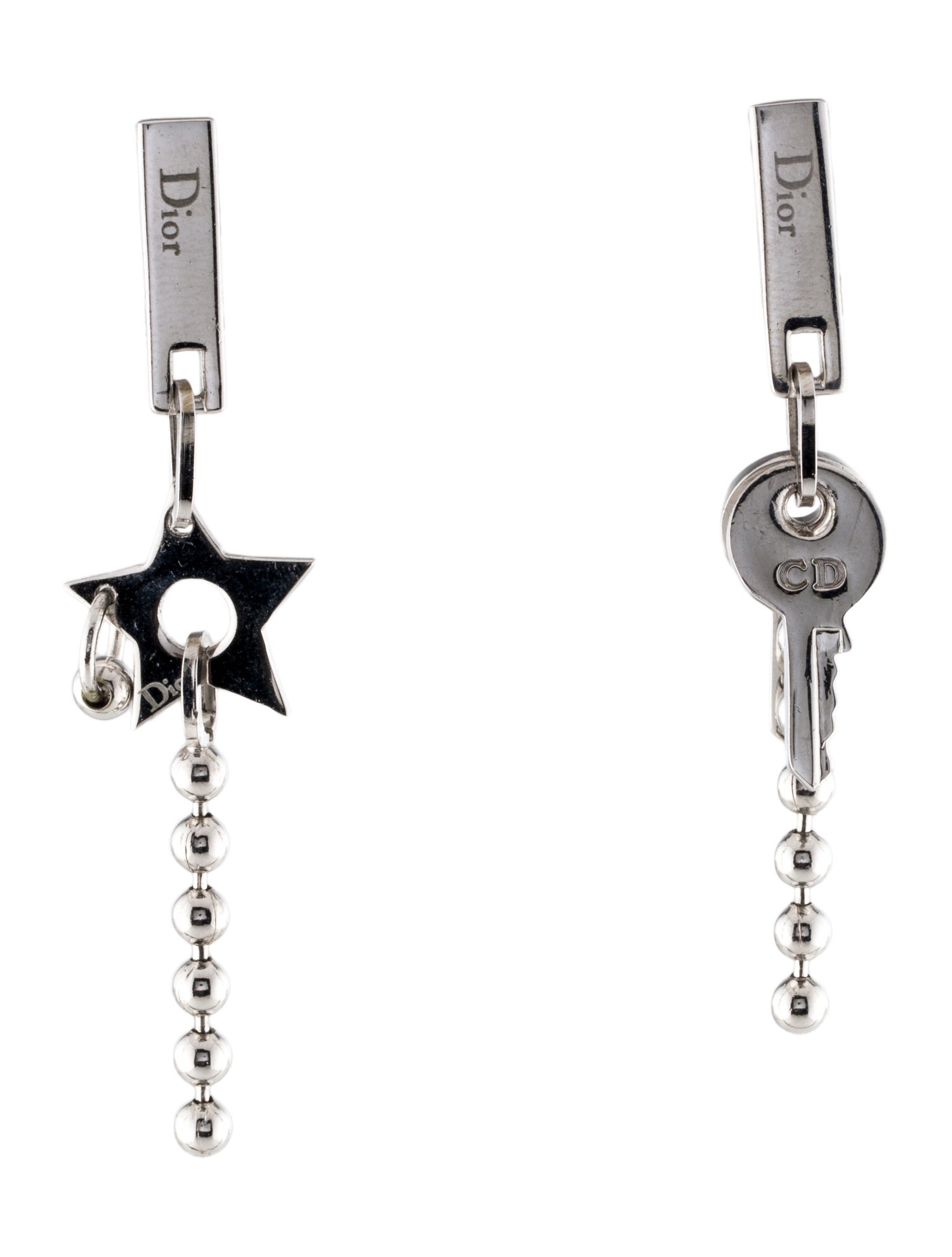 Christian Dior Star & Key CD Mismatch Drop Earrings
