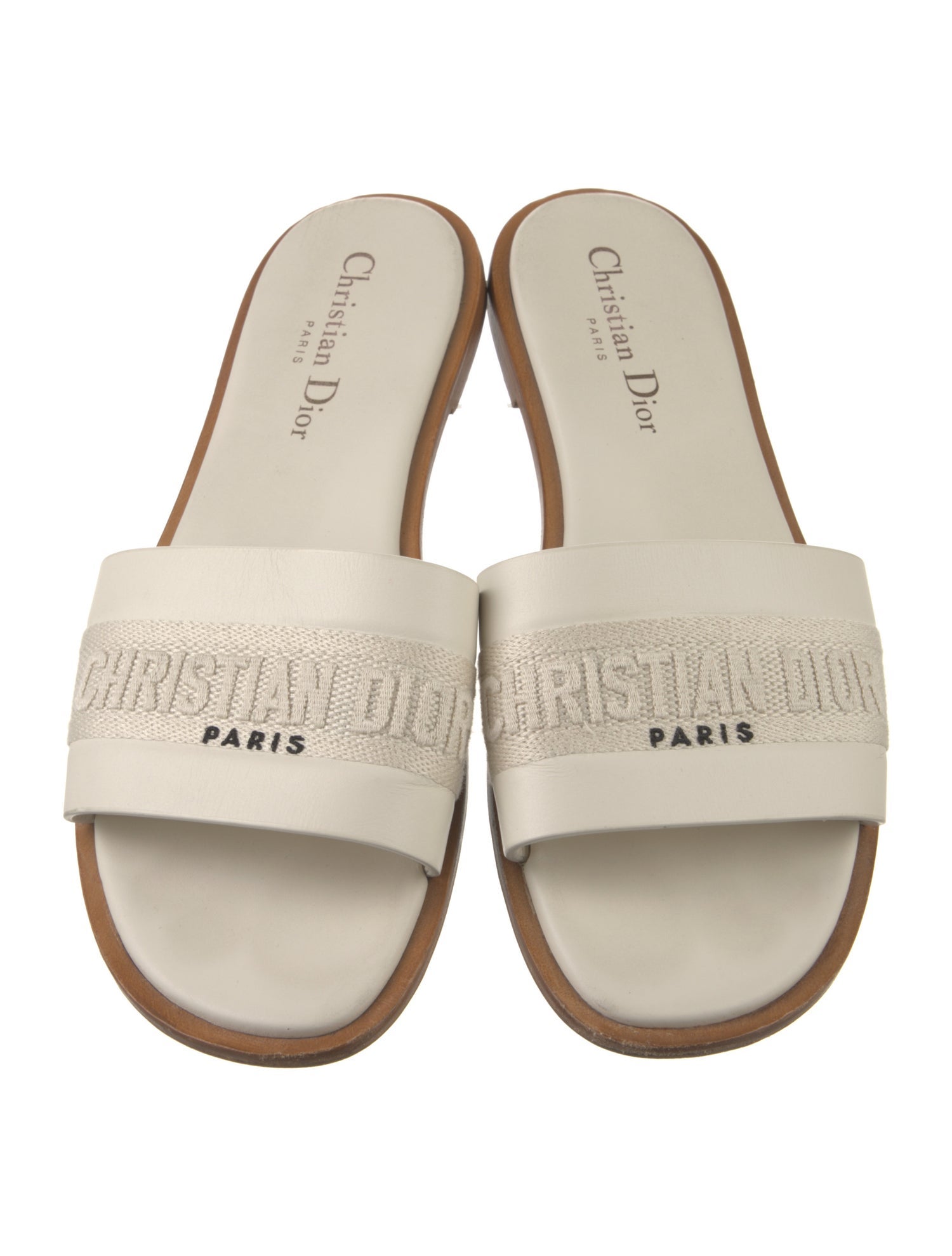 Christian Dior Leather Embroidered Accent Slides