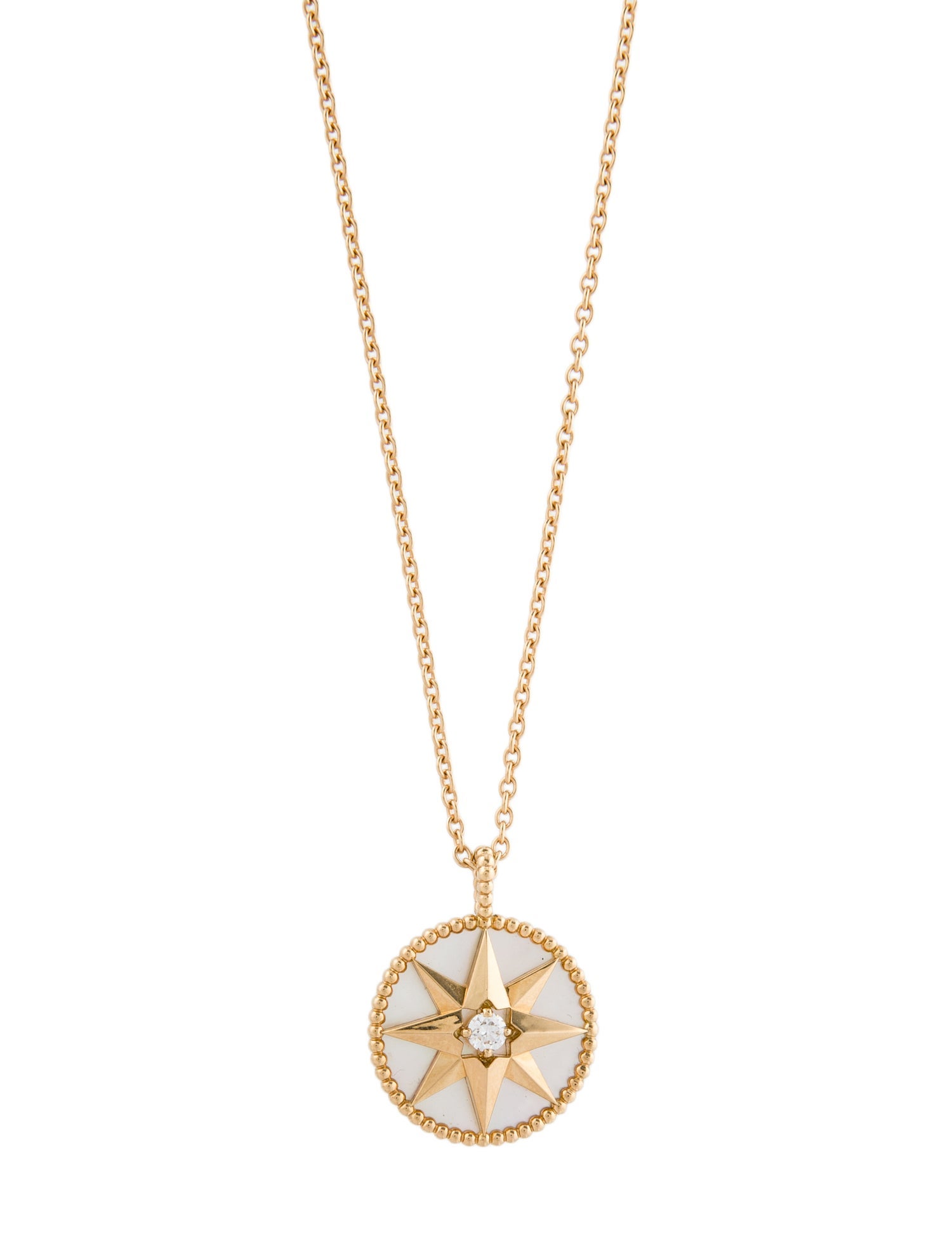 Christian Dior 18K Mother of Pearl & Diamond Medium Rose des Vents Medallion Necklace